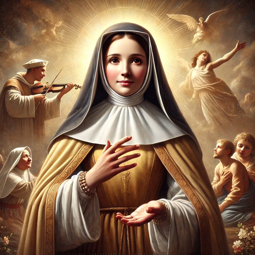 DALL·E 2025-02-17 05.30.41 - A majestic and detailed digital painting of St. Louise de Marillac, depicted in her traditional 17th-century habit of the Daughters of Charity. She ha.webp